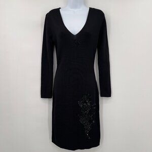 Sachin & Babi Violette Black Beaded Floral Long Sleeve Knit Cocktail Dress M NWT